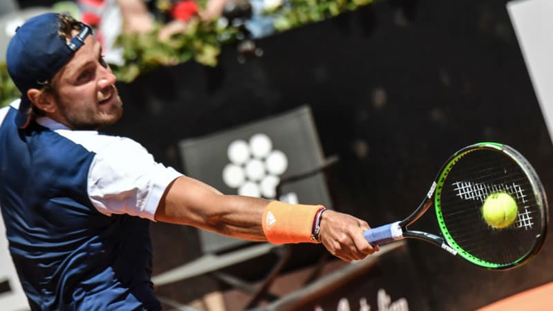 Le tennisman Lucas Pouille, à l'ATP Tennis Open, le 15 mai 2017 à Rome.