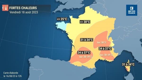 Les températures en France annoncées pour le 18 août 2023