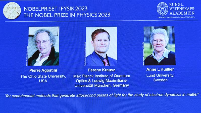 Les prix Nobel de physique décernés à Stockholm, le 3 octobre 2023.