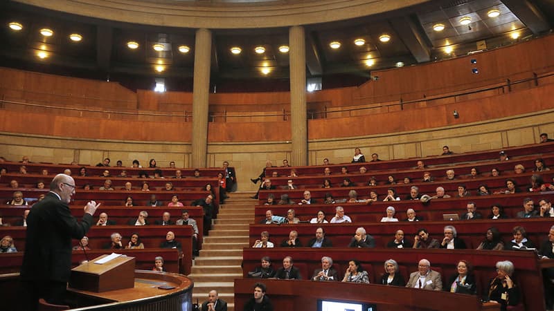 Vue de l’hémicycle du CESE, palais d'Iéna, à Paris.