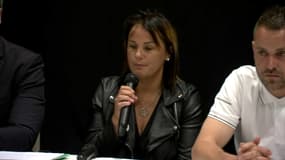 La mère de Lindsay, collégienne de 13 ans qui s'est suicidée après avoir subi du harcèlement, s'exprime lors d'une conférence de presse le 1er juin 2023.