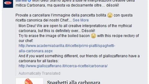 Barilla se dédouane sur le groupe Facebook "Sai cosa mangi?".