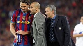Ibrahimovic, Guardiola et Mourinho lors de la demi-finale retour de Ligue des champions Barça-Inter en 2010