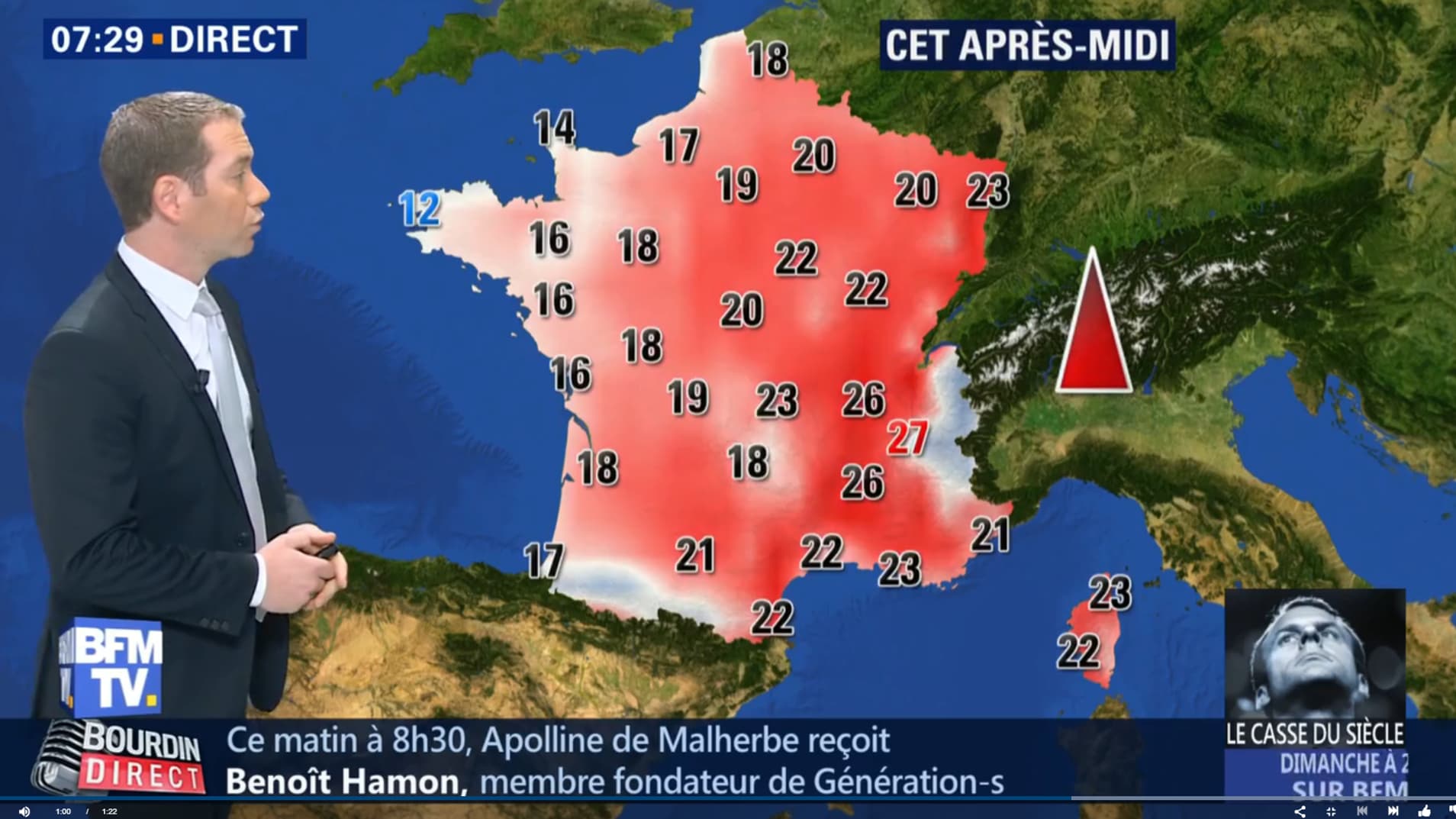 Météo du vendredi 27 avril 2018, températures. 