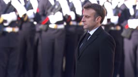 Emmanuel Macron lors de la cérémonie d'hommage aux victimes du Hamas à Paris en octobre 2023