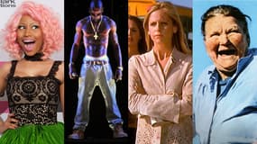 De gauche à droite: la chanteuse Nicki Minaj, le rappeur Tupac Shakur, l'héroïne de série Buffy, et la Mère Denis.