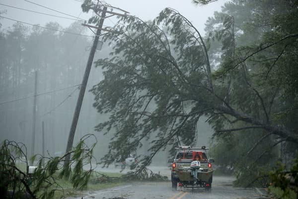Une arbre effondré sur une ligne électrique de New Bern, en Caroline du Nord, le 14 septembre 2018. Une arbre effondré sur une ligne électrique de New Bern, en Caroline du Nord, le 14 septembre 2018.