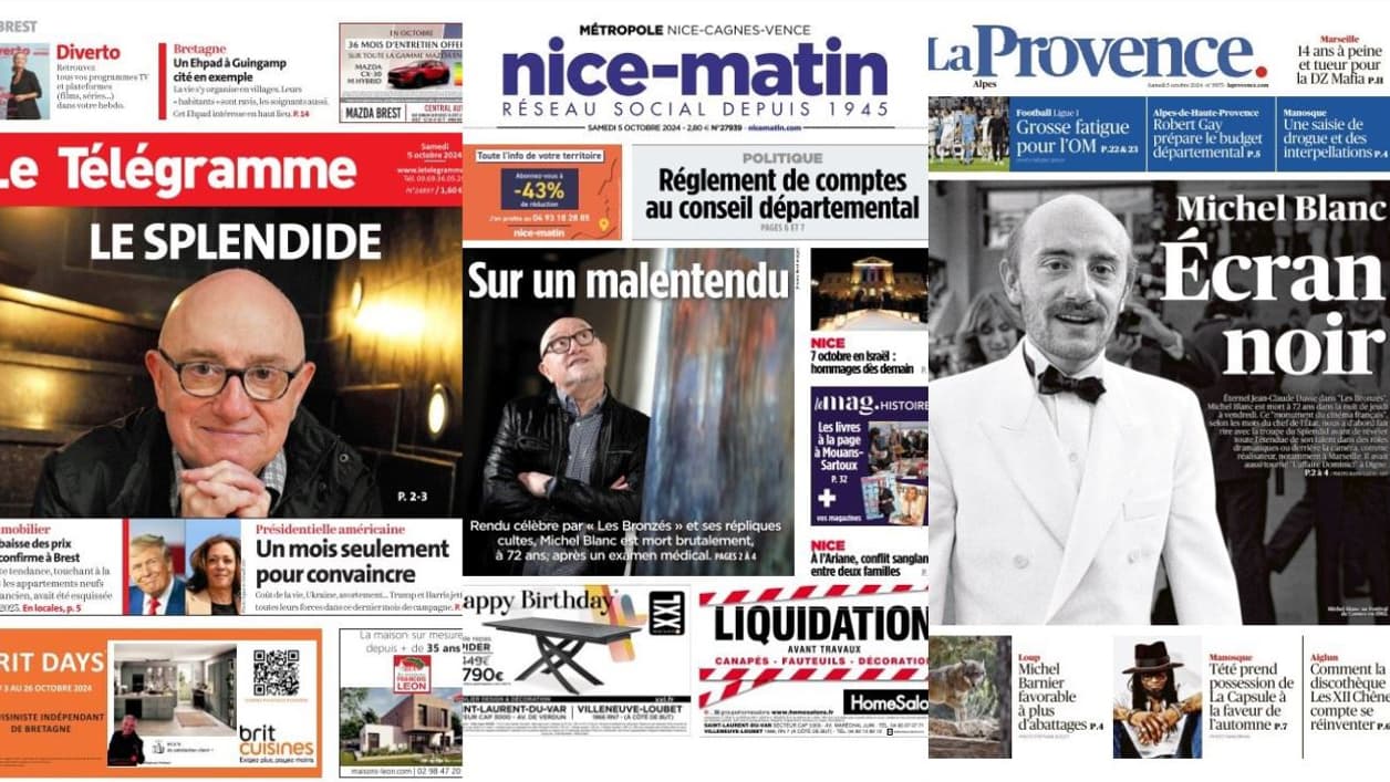Les unes du Télégramme, de Nice-Matin et de La Provence consacrées à Michel Blanc