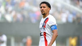 Marquinhos pensif pendant le match PSG-Chelsea à la Coupe du monde des clubs, le 13 juillet 2025