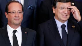 Le président de la Commission européenne José Manuel Barroso et François Hollande à Bruxelles. L'Union européenne est de nouveau apparue jeudi minée par les désaccords à l'entame d'un Conseil européen censé aplanir de multiples divergences sur la mise en