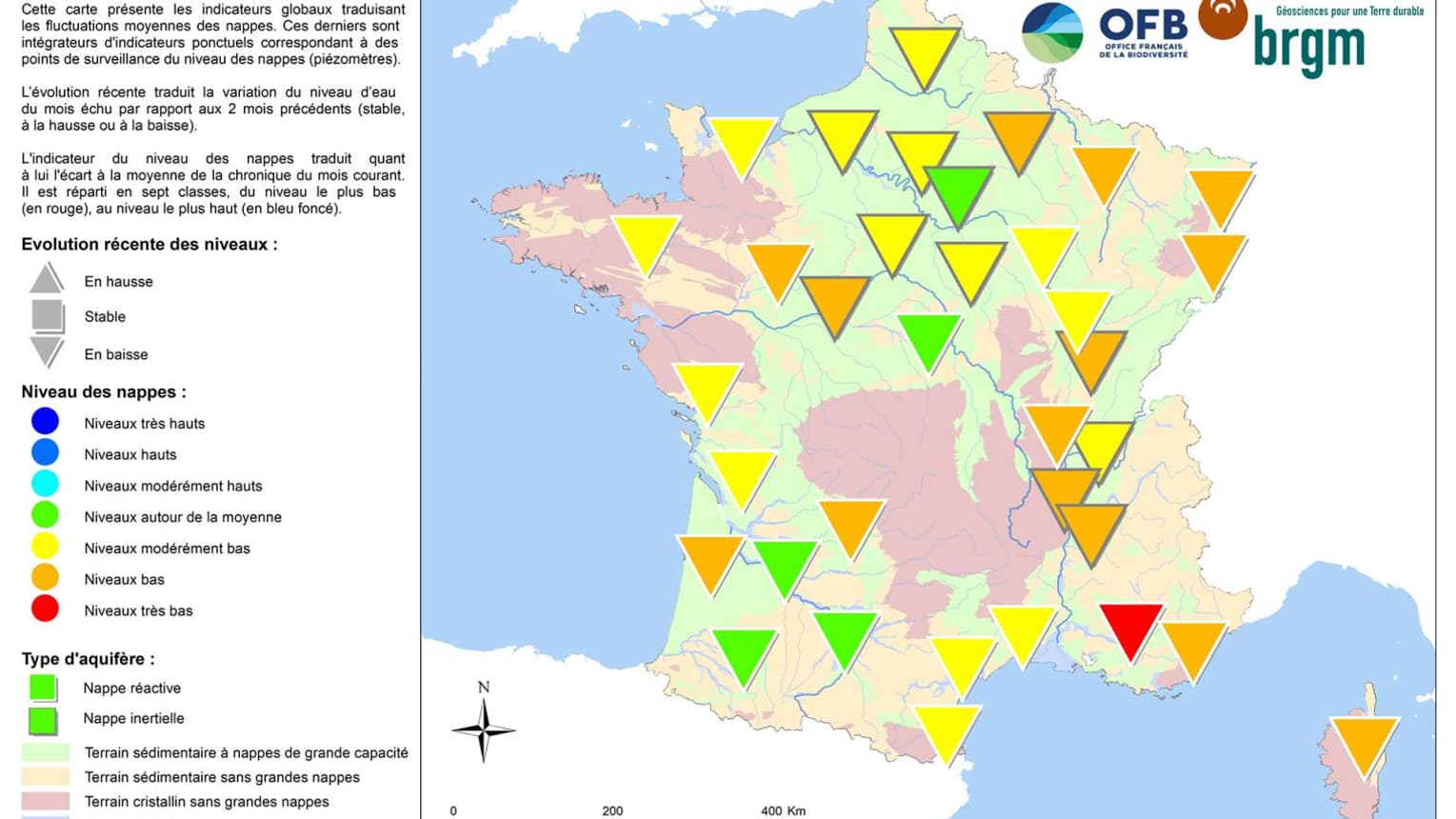 La carte de l'état des nappes phréatiques établie avec les données collectées jusqu'au 31 juillet. La carte de l'état des nappes phréatiques établie avec les données collectées jusqu'au 31 juillet.