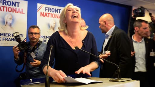 Européennnes: Marine Le Pen, dimanche soir, après l'annonce des premiers résultats du scrutin