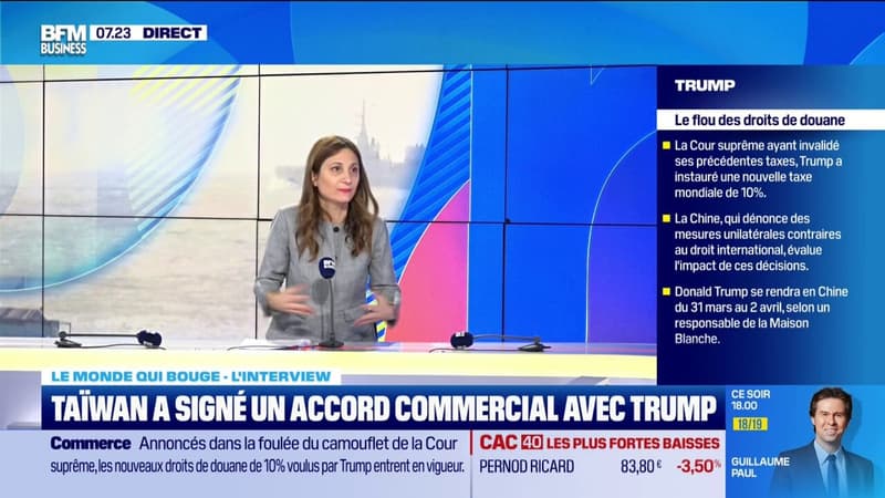 Droits de douane américain: "Le dossier taïwanais crée cette dépendance économique que refuse Donald Trump, et sert de levier" pour la Chine, assure Laure Pallez, directrice associée chez Mascaret