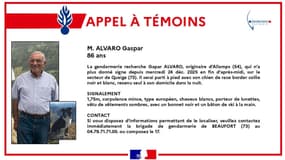 Gaspar Alvaro a disparu mercredi 24 décembre après-midi à Queige (Savoie). Un appel à témoins a été lancé par la gendarmerie.