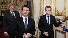 Manuel Valls, Emmanuel Macron et Stéphane Le Foll