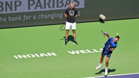Novak Djokovic à l'entraînement avec Goran Ivanisevic au Masters 1000 d'Indian Wells, le 5 mars 2024