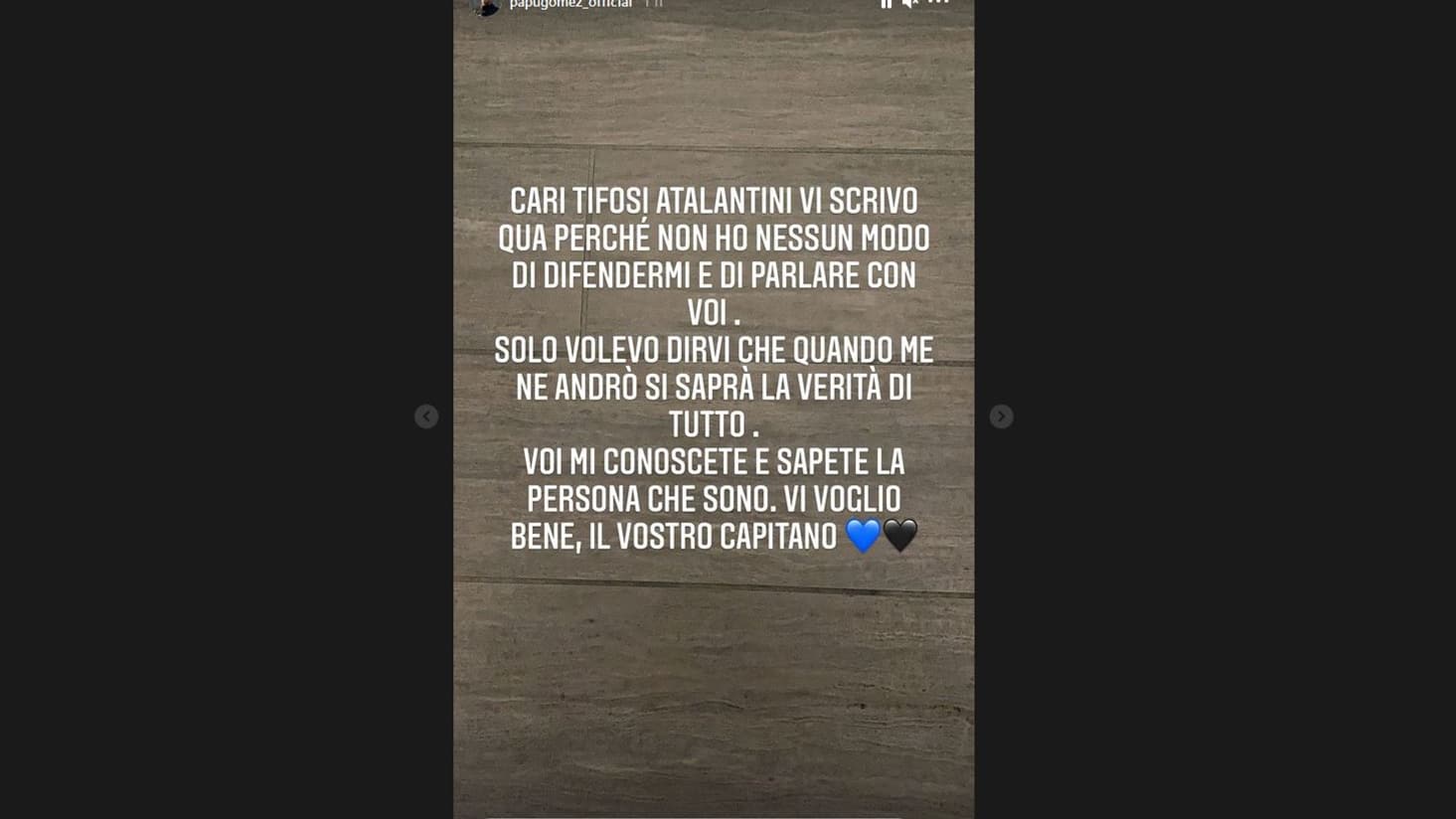 Le message de Papu GOmez sur les réseaux sociaux