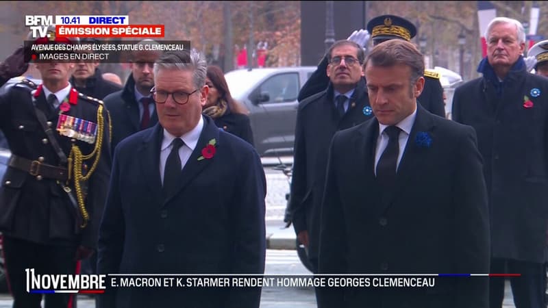 11-Novembre: le Premier ministre britannique Keir Starmer et Emmanuel Macron arrivent sur les Champs-Élysées