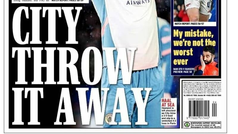 La une du Daily Express Sport après PSG-City, le 23 janvier 2025 La une du Daily Express Sport après PSG-City, le 23 janvier 2025