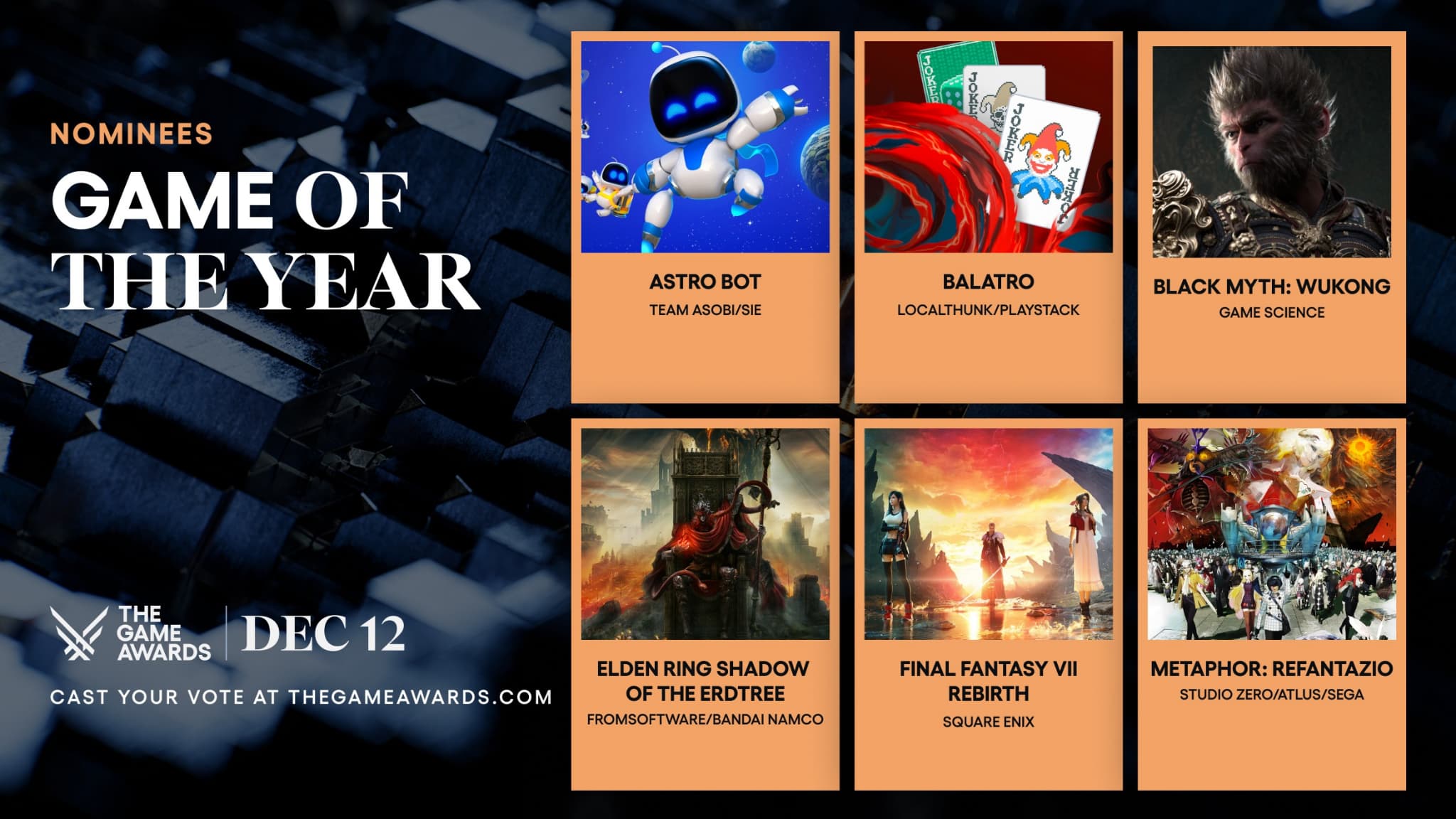 The Game Awards 2024 : les jeux en lice pour le titre de Jeu de l'année