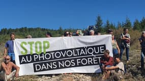 Des militants écologistes tentent d’empêcher le déboisement de la Montagne de Lure à Cruis.