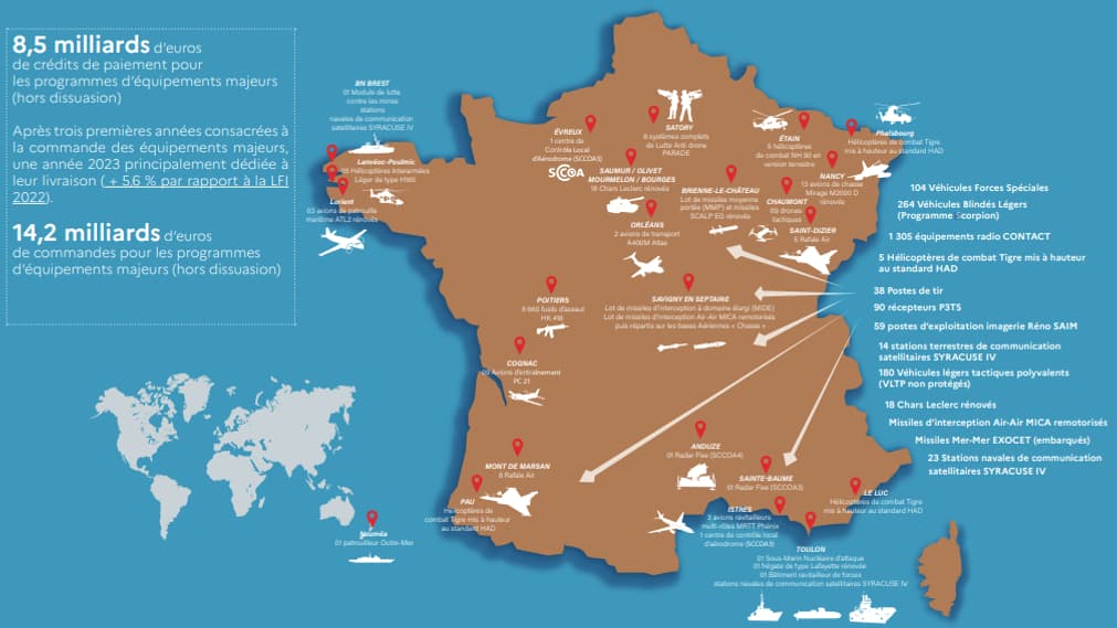 Carte des principales livraisons d'armement prévues en 2023 Carte des principales livraisons d'armement prévues en 2023