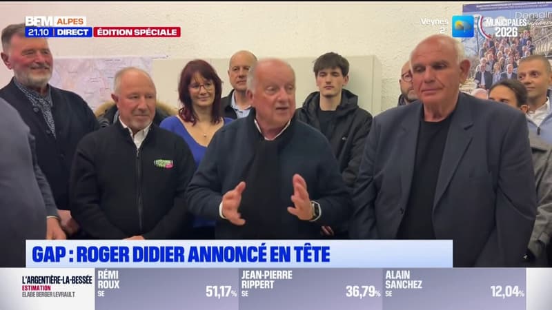 Roger Didier prend la parole depuis son QG de campagne à l'occasion du second tour de l'élection municipale à Gap