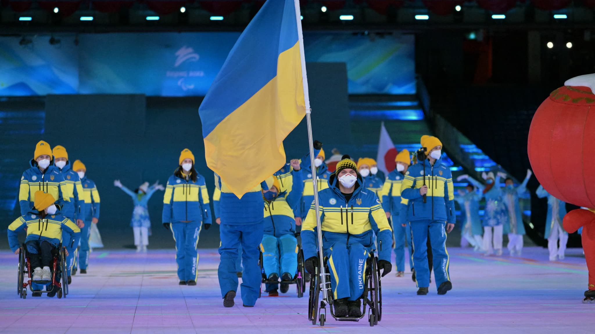 La délégation Ukrainienne lors de la cérémonie d'ouverture des Jeux paralympiques à Pékin