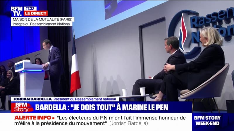 Jordan Bardella rend hommage à Marine Le Pen: 
