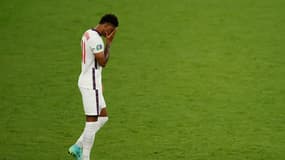L'attaquant anglais Marcus Rashford après son tir au but manqué en finale de l'Euro contre l'Italie, le 11 juillet 2021 à Wembley