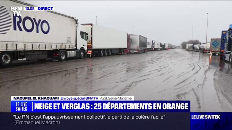 Pluies verglaçantes: des centaines de poids lourds immobilisés sur l'A29 en Seine-Maritime