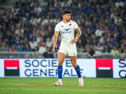 Romain Ntamack lors du match de préparation du XV de France face aux Ecossais, 12 août 2023