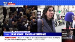 Obsèques de Jane Birkin: "Tous les âges se reconnaissent dans ses chansons" affirme Rima Abdul Malak, ministre de la Culture