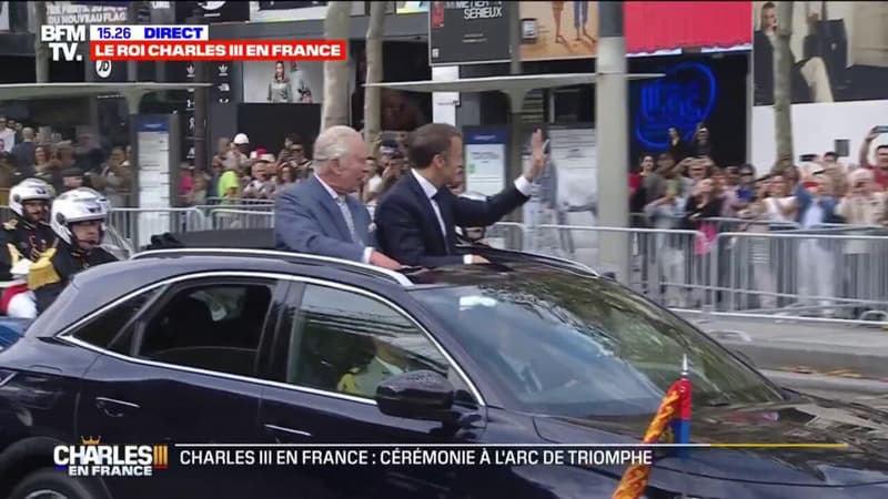 Charles III et Emmanuel Macron descendent les Champs-Élysées