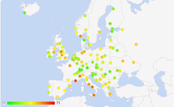 La carte des villes les plus dangereuses d'Europe