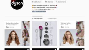 Le faux compte Dyson propose des appareils électroménagers.