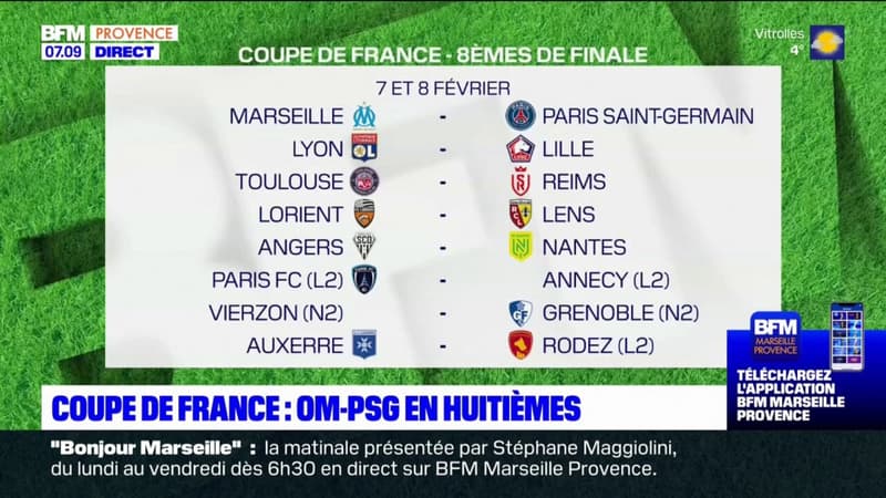 Coupe de France: l'OM recevra le PSG en 8e de finale au stade Vélodrome
