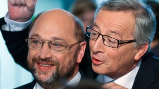 Martin Schulz (à gauche) et Jean-Claude Juncker (à droite) plaident tous les deux pour une croissance qui ne nuit pas à la disciplien budgétaire.