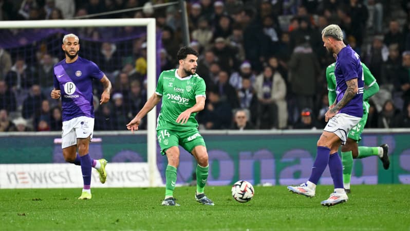 Le Stéphanois Louis Mouton lors du déplacement des Verts à Toulouse, 13 décembre 2024