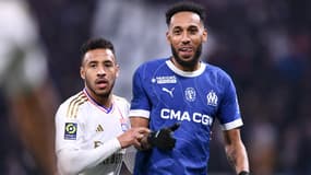 Corentin Tolisso et Pierre-Emerick Aubameyang lors du match OL-OM, le 04/02/2024