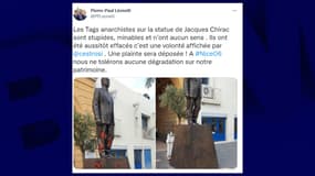 La statue de Jacques Chirac à Nice, une nouvelle fois dégradée.