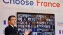 Le président Emmanuel Macron s'exprime le 25 janvier 2021 à Paris en ouverture d'une réunion "Choose France" en vidéo pour promouvoir l'attractivité française.