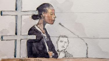 Croquis d'audience représentant Fabienne Kabou, le 20 juin 2016 à Saint-Omer dans le Pas-de-Calais