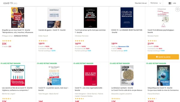 Résultats de la recherche "Covid-19" sur le site de la Fnac. Résultats de la recherche "Covid-19" sur le site de la Fnac.