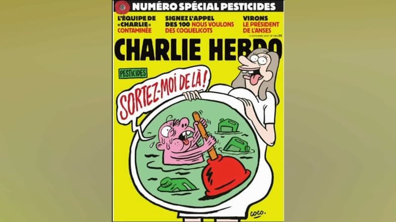 La Une du Charlie Hebdo consacré aux pesticides, à paraître le mercredi 12 septembre 2018. 