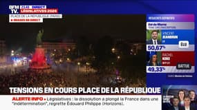 Résultats législatives 2024: quelques tensions en cours sur la place de la République à Paris en marge des célébrations de la victoire du Nouveau Front populaire