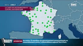 La carte des rassemblements contre l'antisémitisme