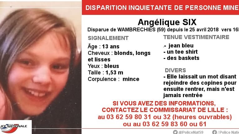 Disparition d'Angélique Six depuis mercredi 25 avril 