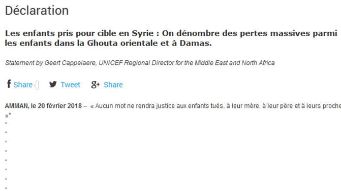 Le communiqué blanc diffusé le 20 février par l'Unicef. Le communiqué blanc diffusé le 20 février par l'Unicef.