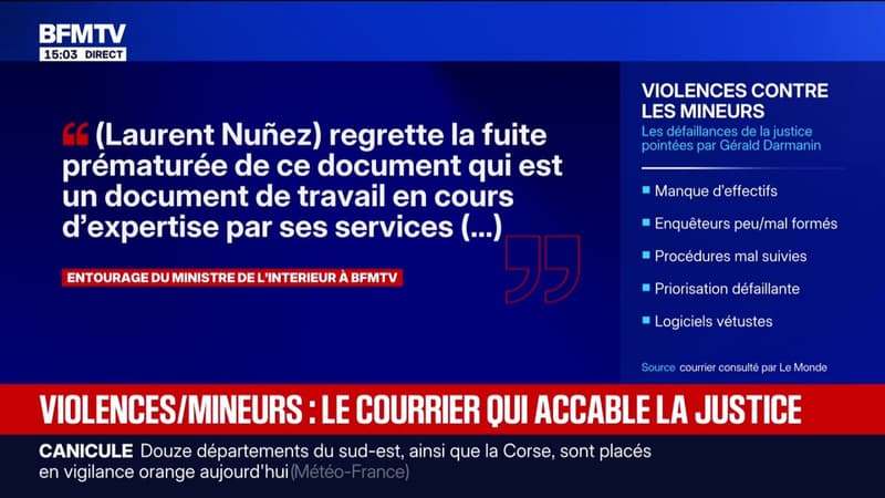 Courrier de Gérald Darmanin sur les violences sur les mineurs: Laurent Nuñez "regrette la fuite prématurée de ce document qui est un document de travail"